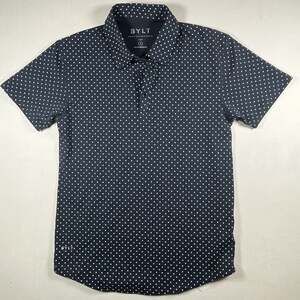 Bylt Polo Shirt Men’s Drop Cut Lux Short Sleeve Polka Dots Navy Blue Size S